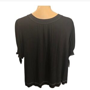 Kim &‎ Cami Black Puff Sleeve Stitching Button Tie Cuff Top Women Small Small